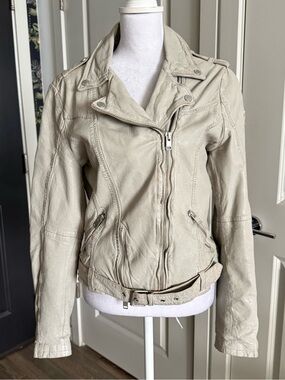 Mauritius Classic Fit Leather Moto Jacket in Light Gray Size 10